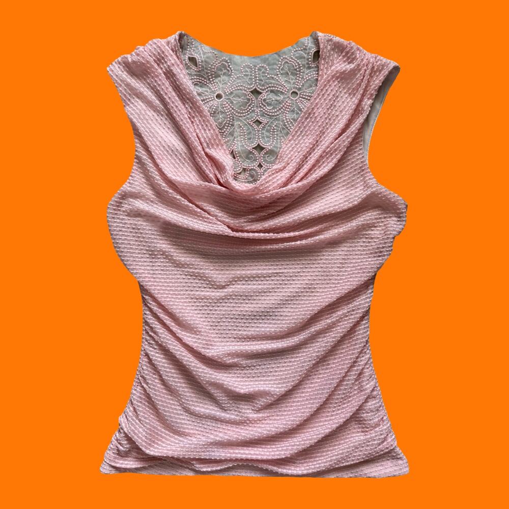 00's vintage baby pink coquette fairy cowl neck y2k tank top SMALL a. byer